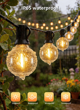 Brightown G40 LED bulbs glow with warm, retro charm for porch.