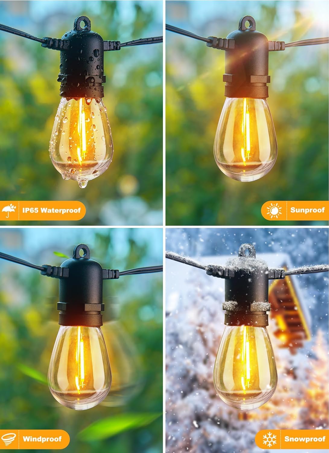 Brightown hanging patio lights install easily with built-in hooks for quick setup