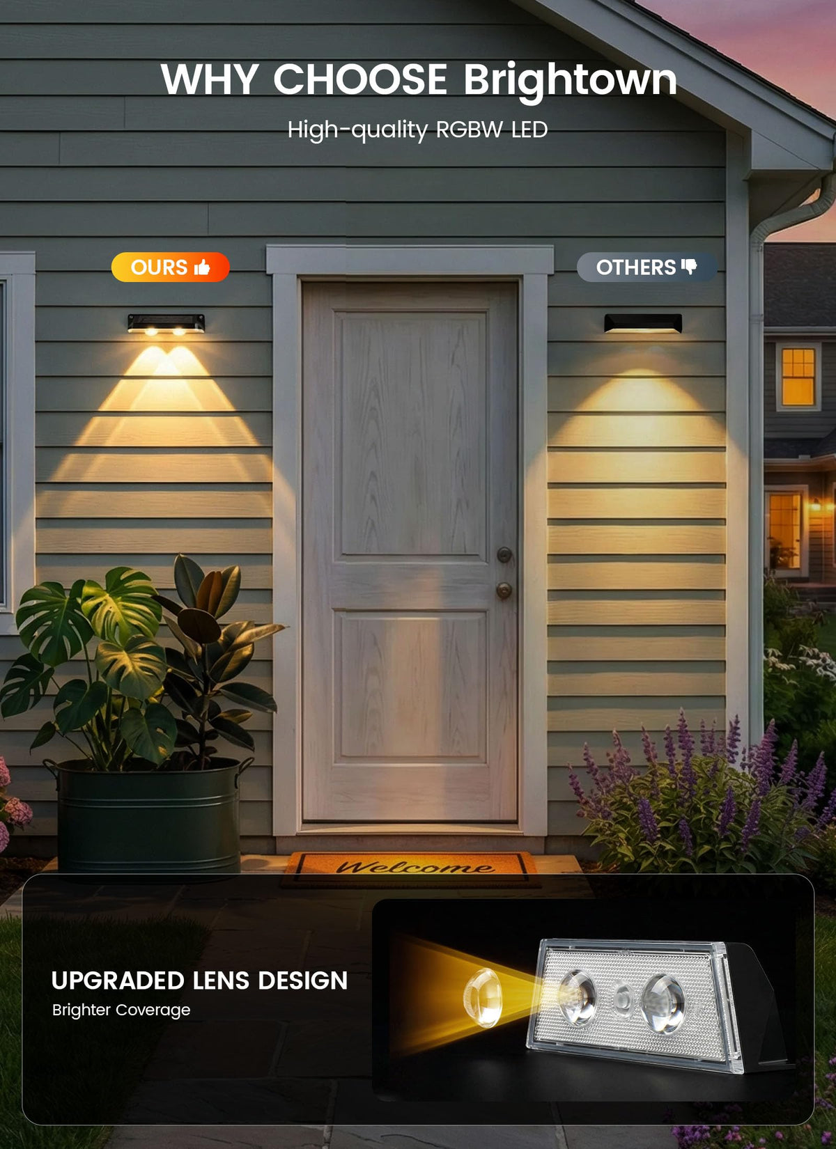 Brightown IP65 waterproof outdoor light withstands rain and snow.