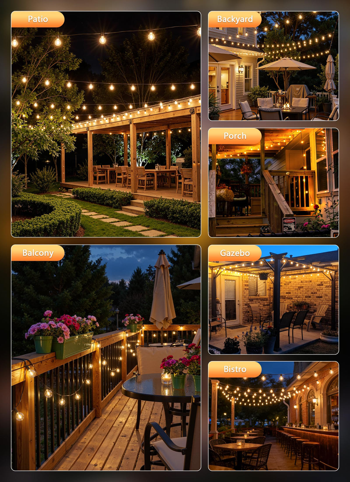 Linkable 100ft strands let you cover larger outdoor spaces.