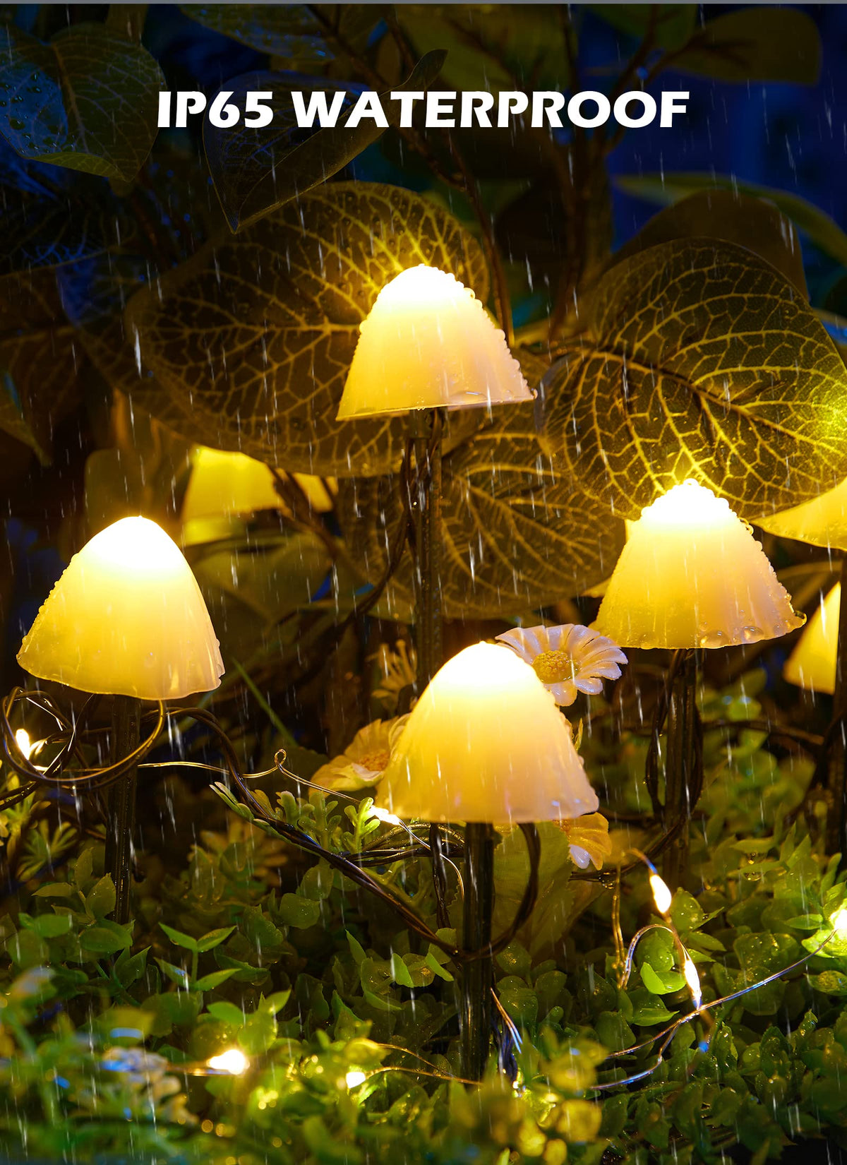 Brightown solar mushroom lights create whimsical yard accents for patios and fences.