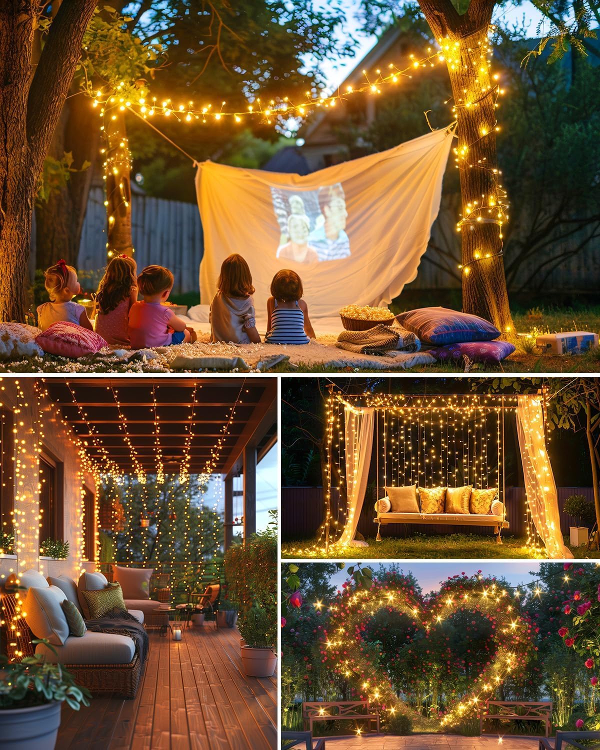 Brightown nighttime garden ambience with solar decor for patios.
