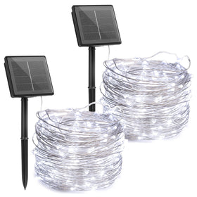 Brightown 33ft solar string lights illuminate patios and gardens.