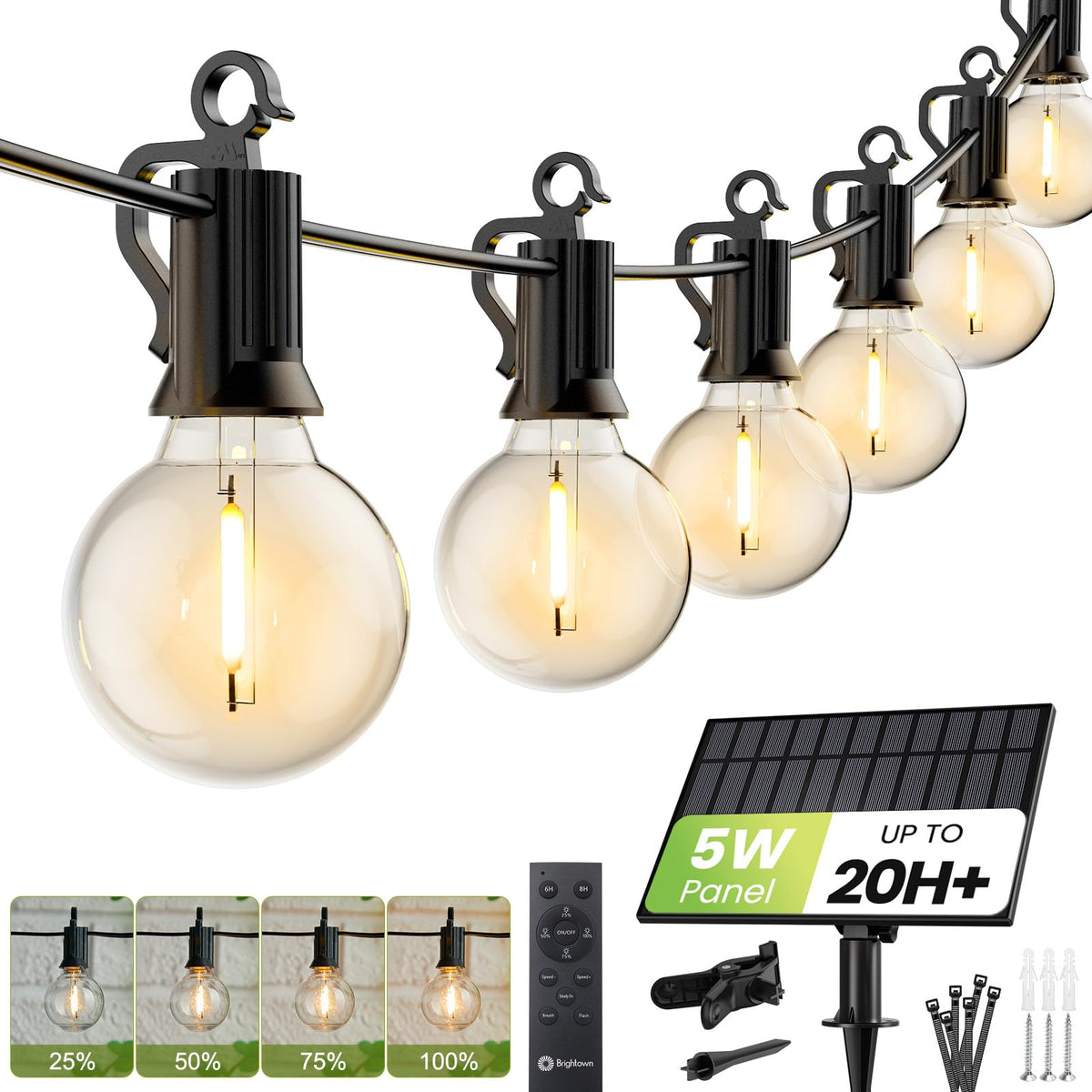 Brightown outdoor string lights 108ft with G40 bulbs for warm patio ambiance.