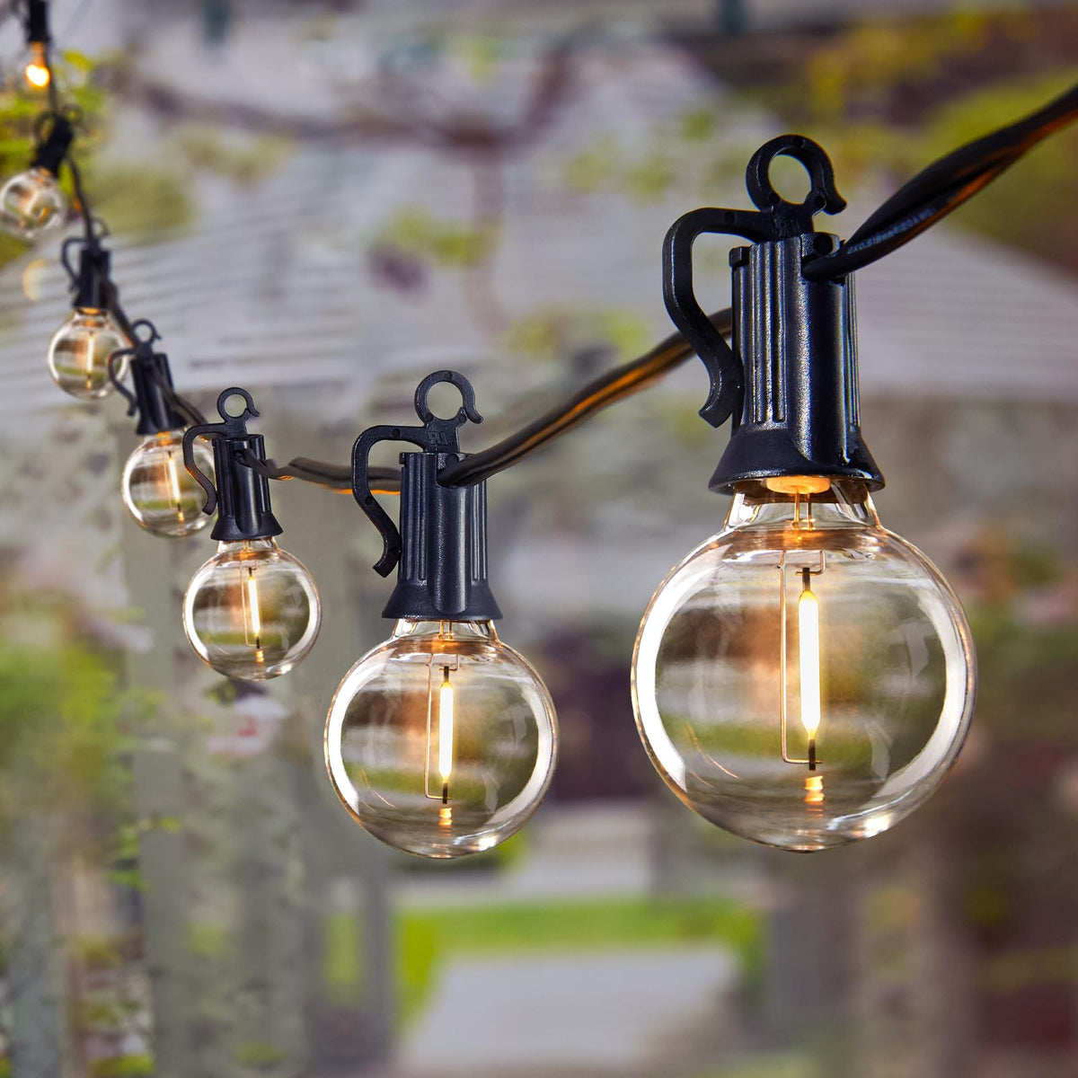 Brightown outdoor string lights 69ft with G40 globe bulbs for warm backyard ambience.