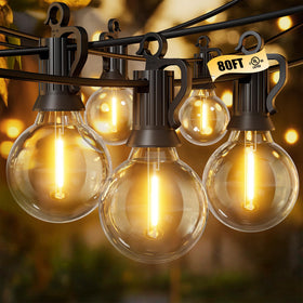 Brightown outdoor string lights 80ft with 40+2 G40 bulbs for cozy backyard ambiance