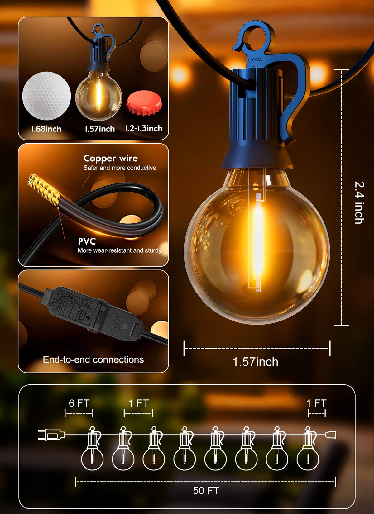 Brightown easy-install string lights with hanging hooks.