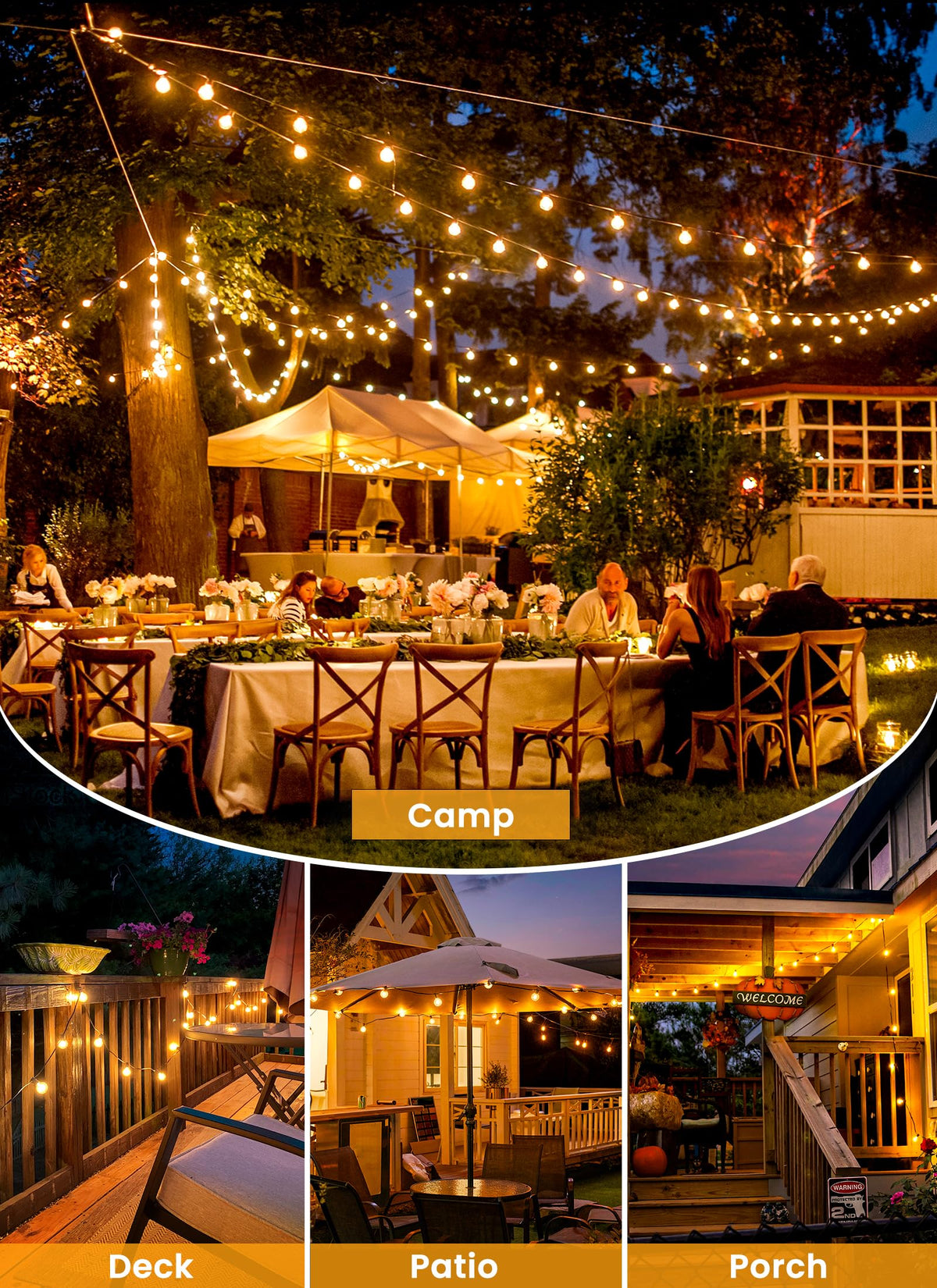 Brightown outdoor wedding lights provide soft glow for ceremonies.