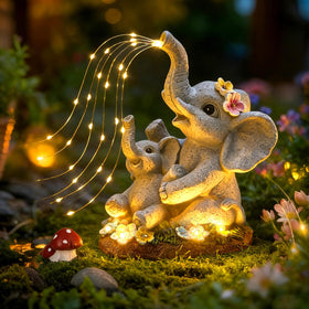 Brightown solar elephant garden statue with mother and baby design for outdoor charm.