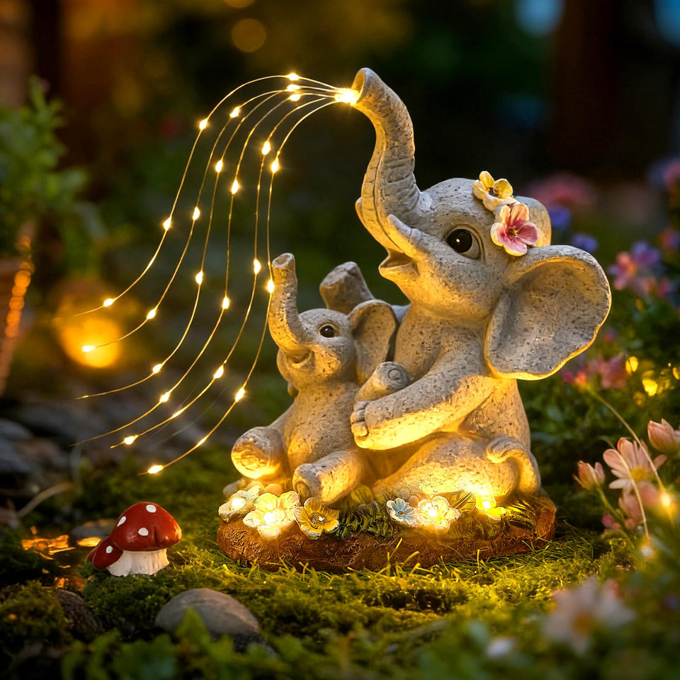 Brightown solar elephant garden statue with mother and baby design for outdoor charm.