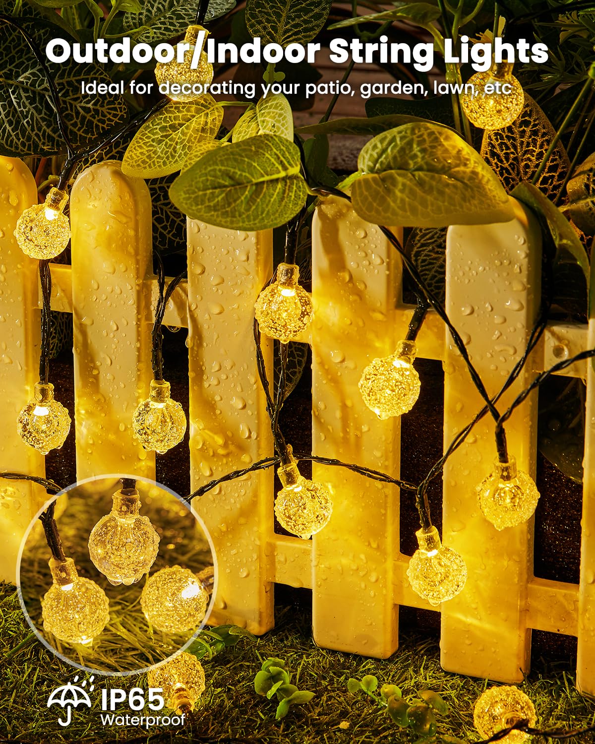 Brightown globe lights hanging on trees provide gentle nighttime illumination