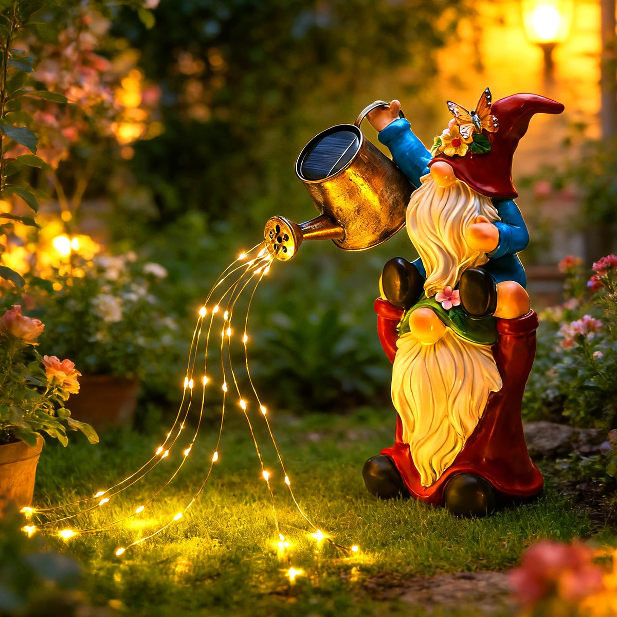 Brightown solar gnome garden statue glows softly to illuminate outdoor spaces.
