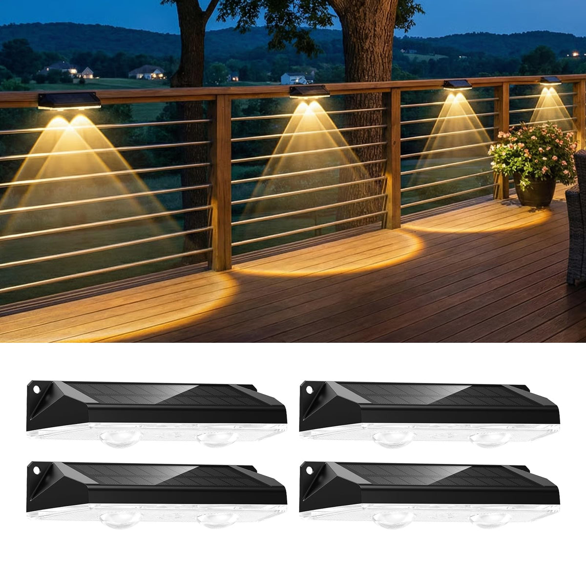 Brightown outdoor solar lights illuminate fences and decks with even glow