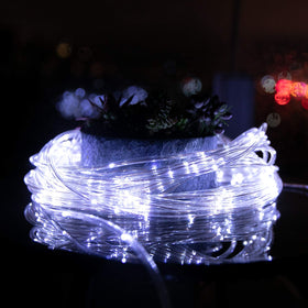 Brightown solar rope lights used as festive decor for Christmas party.