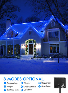 Brightown Solar Rope Lights wrapped around a tree in blue for festive ambiance.