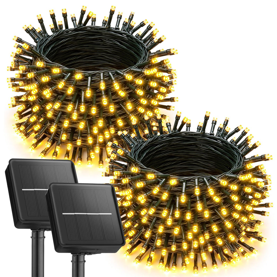 Brightown solar string lights outdoor installation with ground stake for tree decorating.