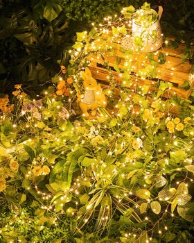 Brightown Solar String Lights on patio creating intimate ambience.