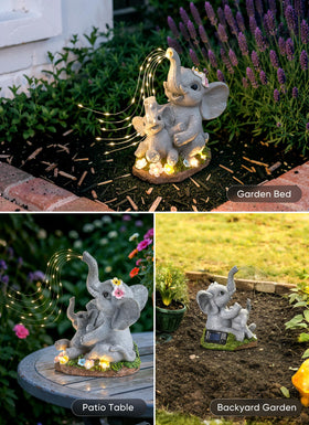 Brightown elephant with succulent LED lights creates magical nighttime ambience.