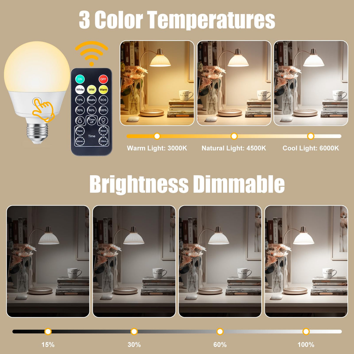 Brightown bulb displaying warm natural and cold white options