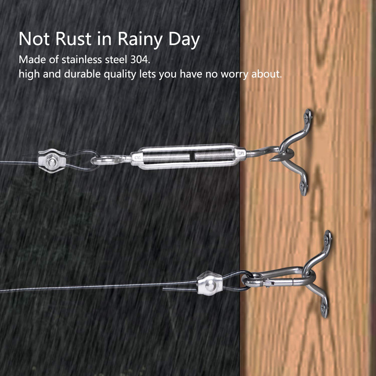 Brightown turnbuckle and hooks enable quick, secure suspensions for lights.