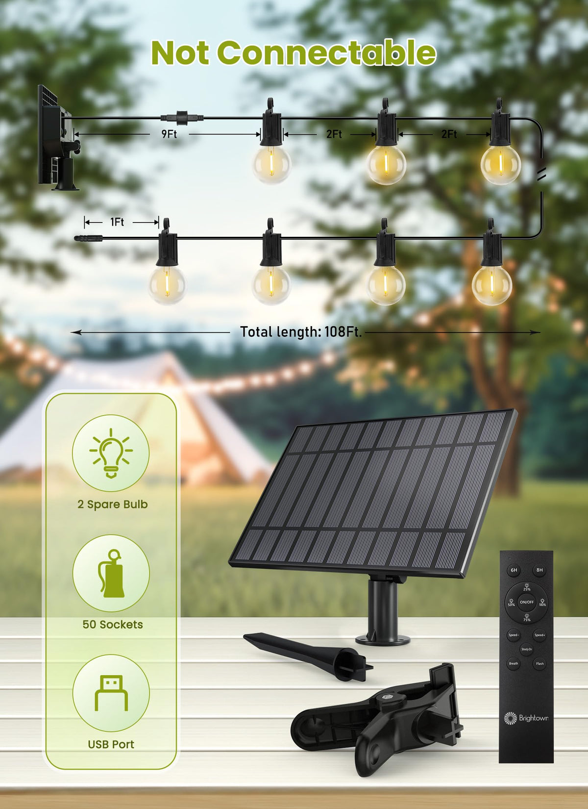 Brightown solar USB panel enables dusk-to-dawn convenience.