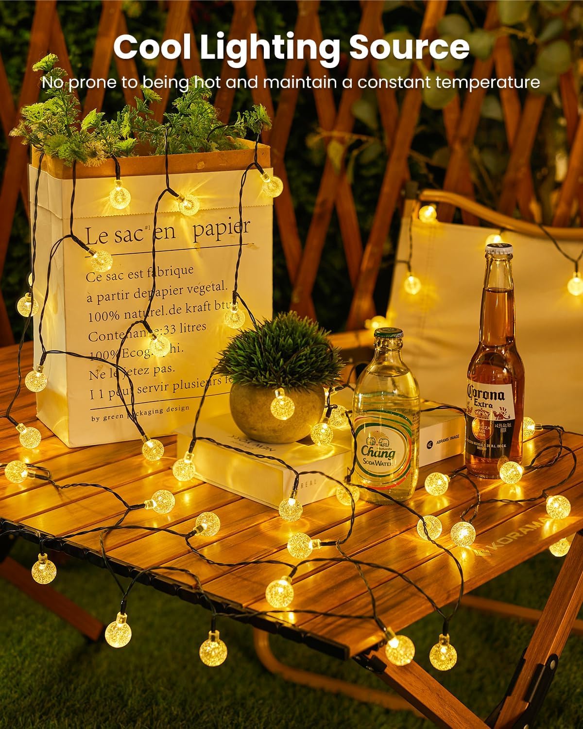Brightown warm white globe lights create a cozy nighttime glow