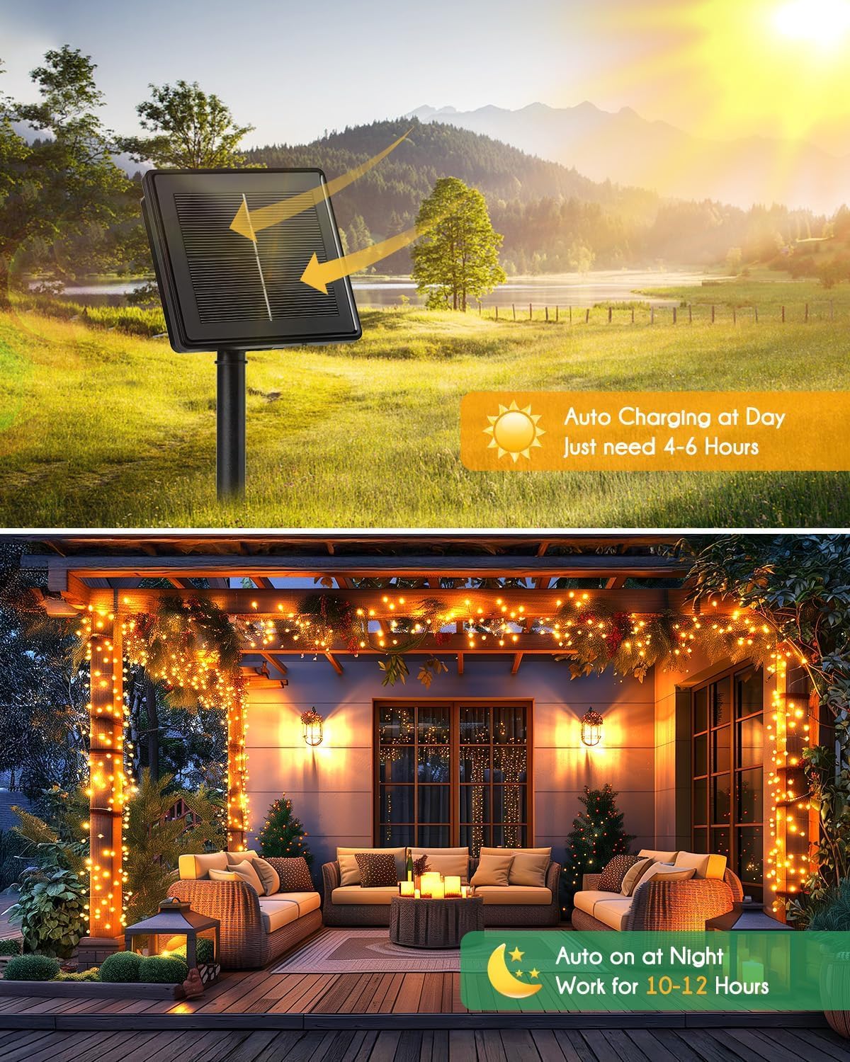 Brightown warm white LEDs showcase inviting nighttime glow for yard.