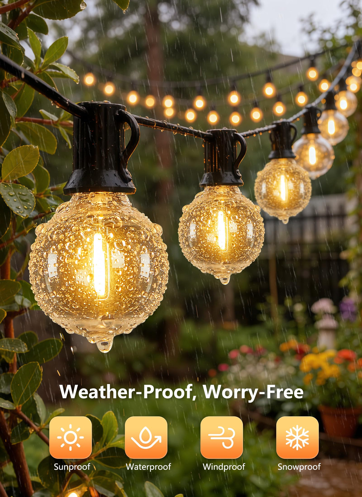 Brightown weatherproof exterior lighting withstands rain and heat for year-round use.
