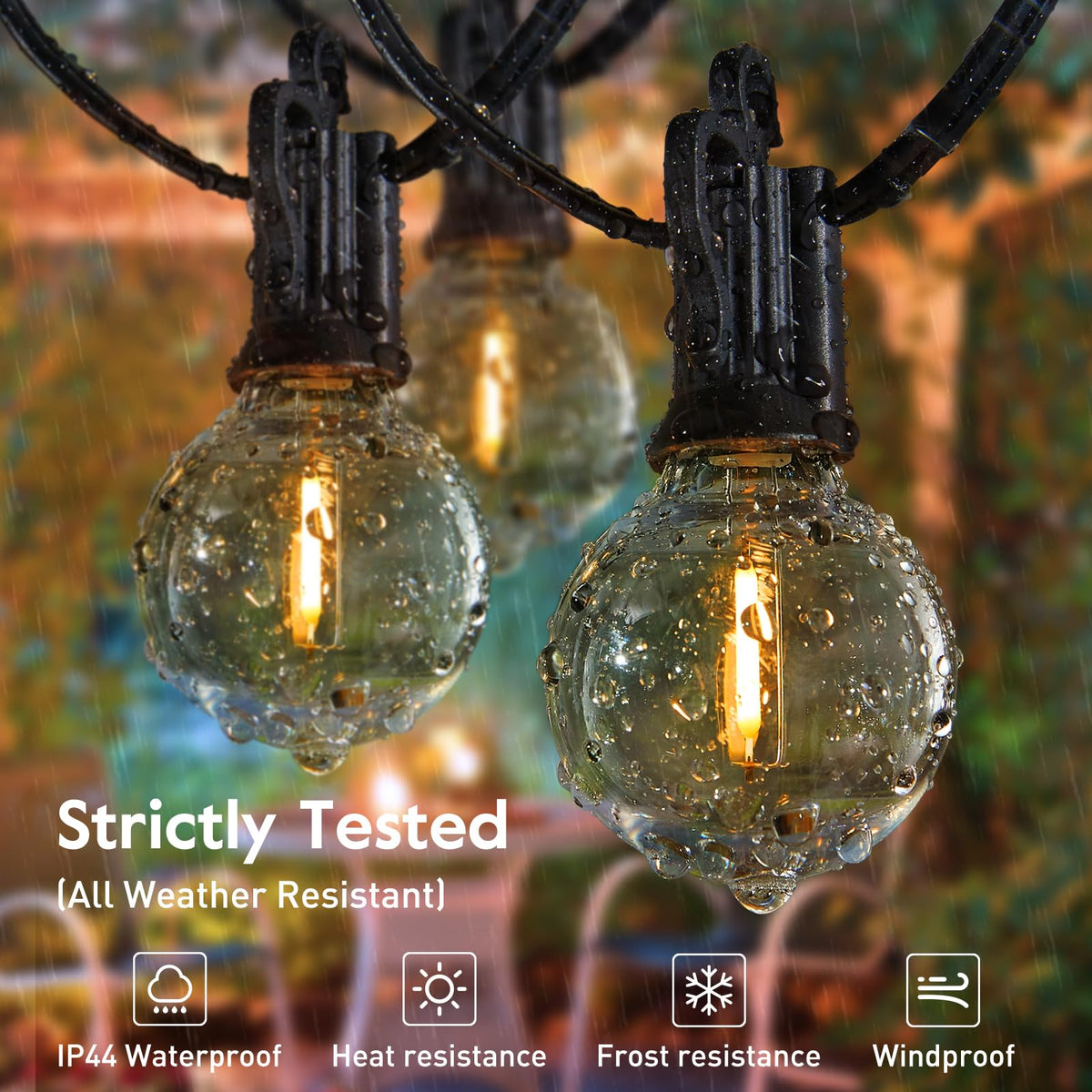 Brightown weatherproof patio lights resist rain and wind for outdoors.