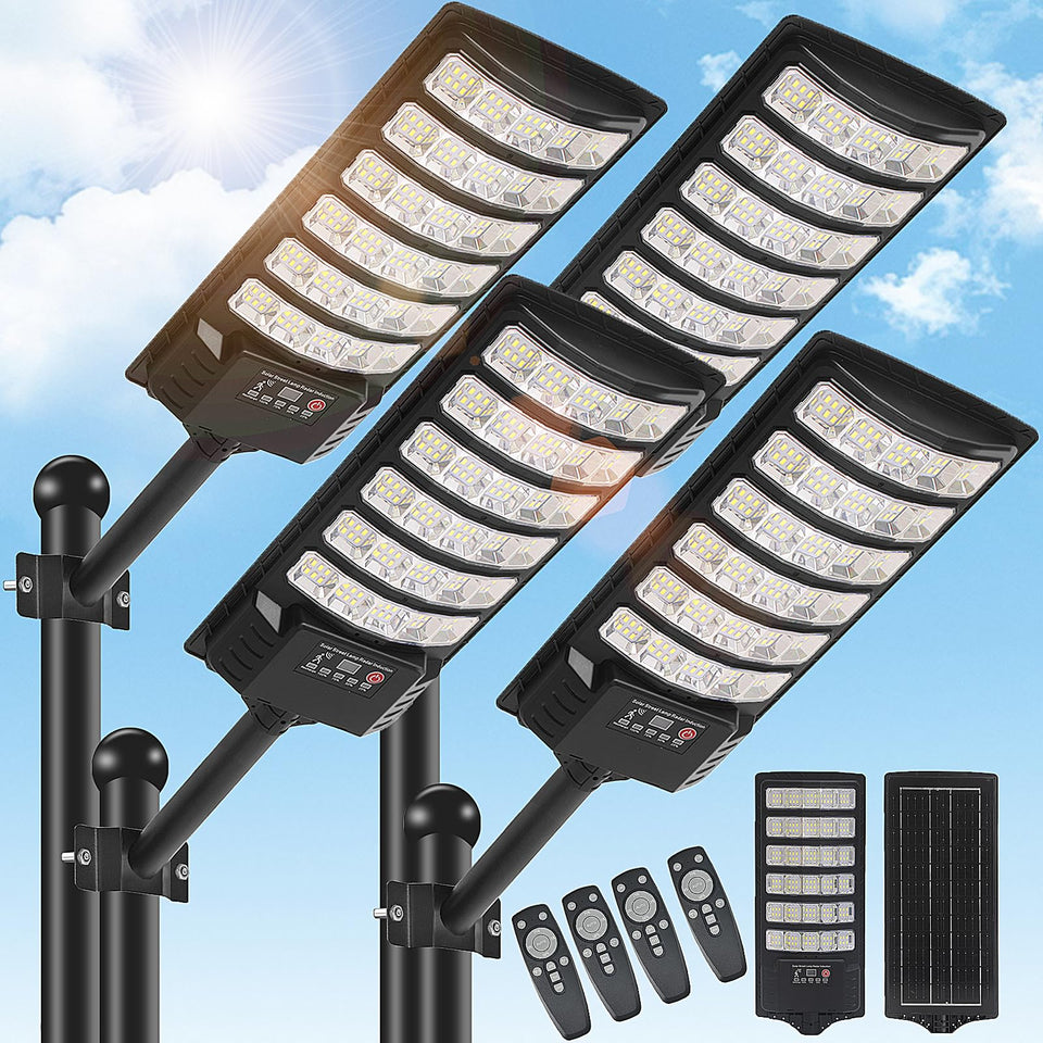 BrightWe 4Pack solar street light front view offering broad outdoor illumination.