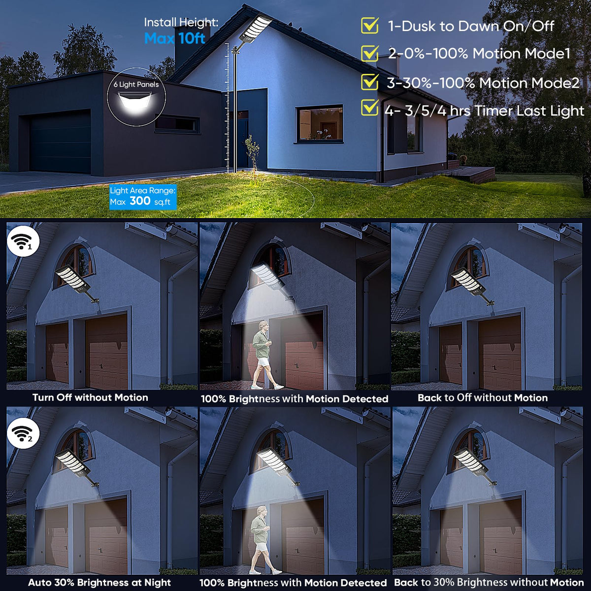 BrightWe motion sensor activation highlights energy-saving, responsive lighting.