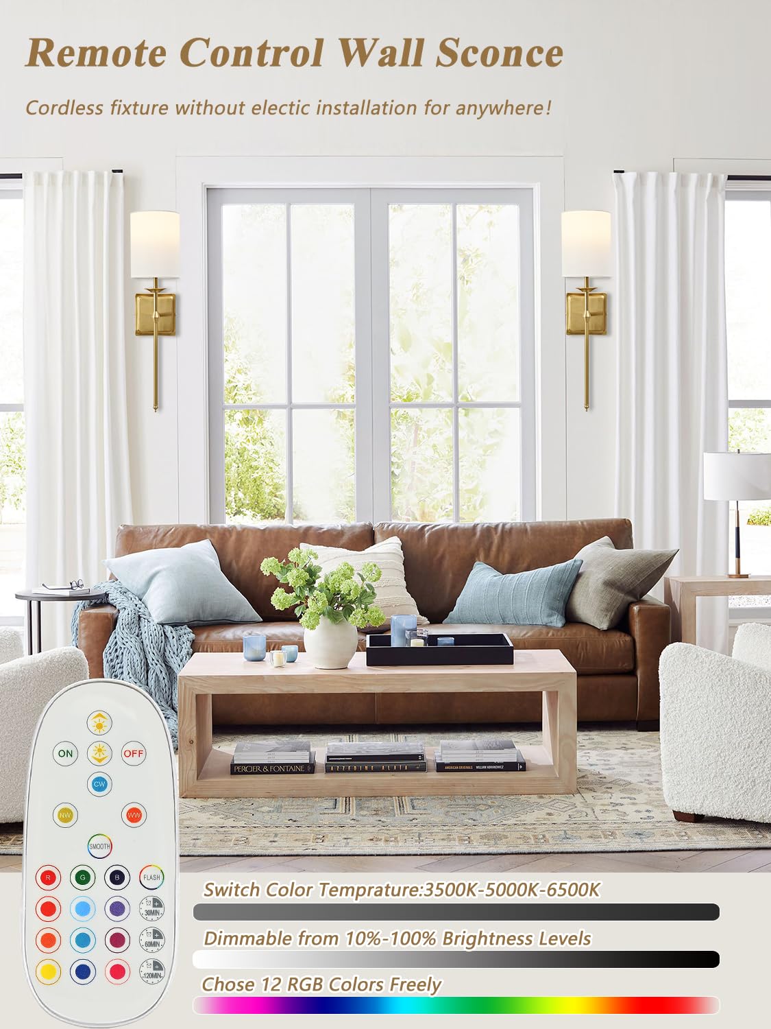 BrightWe wall sconce remote control demonstrates convenient wireless operation.