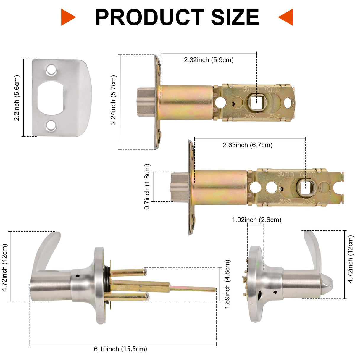 Brigligh door lever with lock assembly in stainless steel for easy installation.