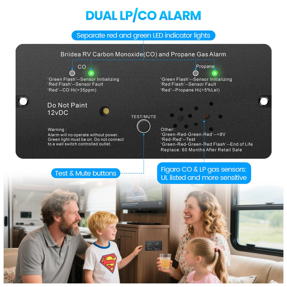 Briidea metal housing flush-mount design blends with RV interiors.
