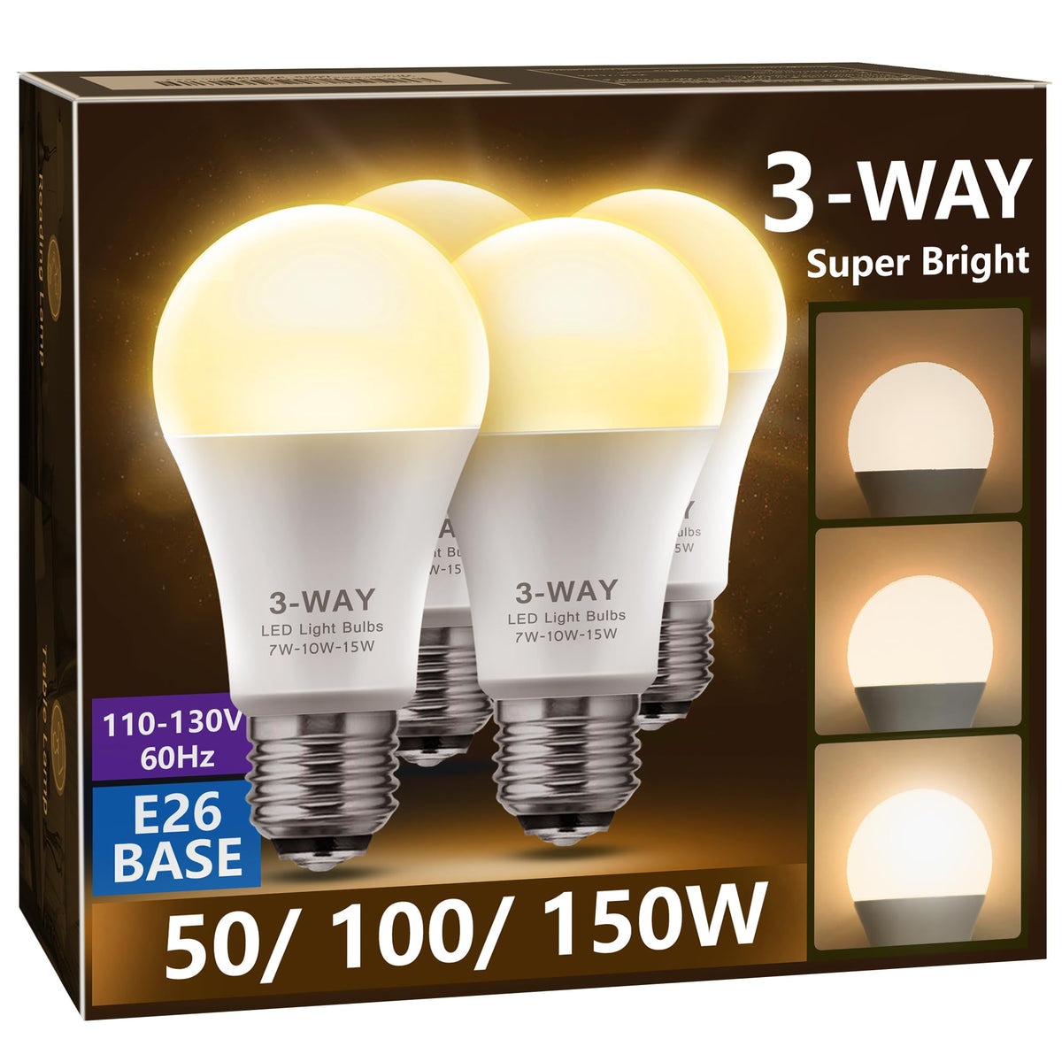 Briignite 3 Way LED bulb demonstrates adjustable brightness for living area ambiance.