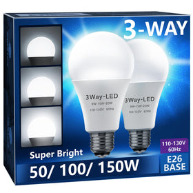 Briignite 3-Way LED bulb pack front view, showcasing energy efficiency for homes