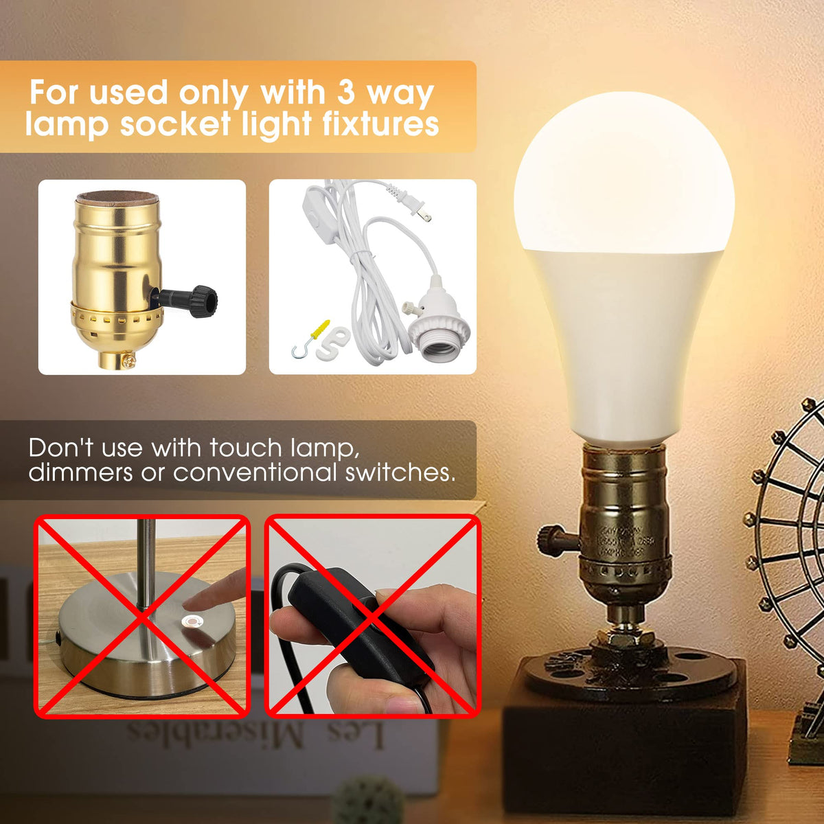 Briignite 3 Way LED bulbs 800lm-1400lm-2000lm brightness range.