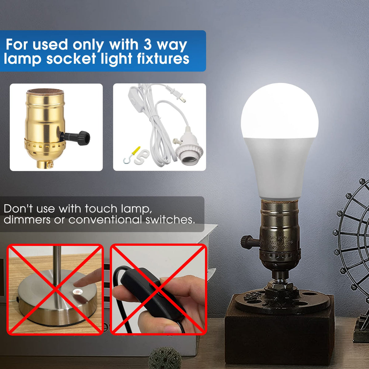Briignite 3-Way LED bulbs daylight 5000K label highlighting crisp color rendering.