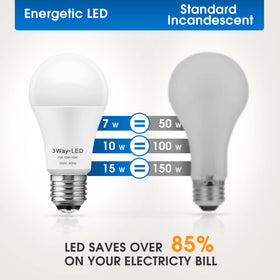 Briignite 3-Way LED bulbs with E26 base demonstrating standard socket compatibility.