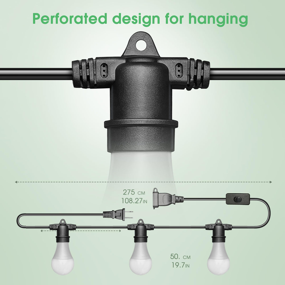 Briignite 8.86ft power cord offers flexible hanging configurations.