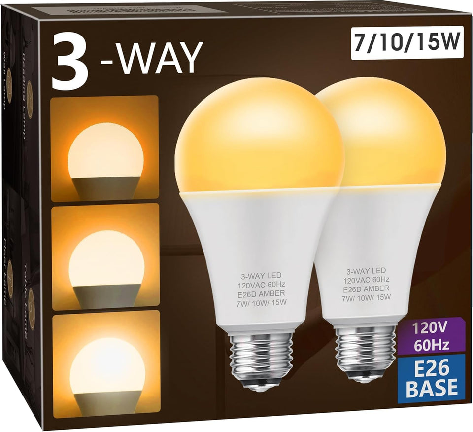 Briignite amber light bulb 3-way front view for warm reading ambiance