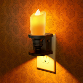 Briignite flameless candle night light showing outlet-friendly plug and soft glow.
