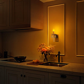 Briignite amber glow night light on wall plug