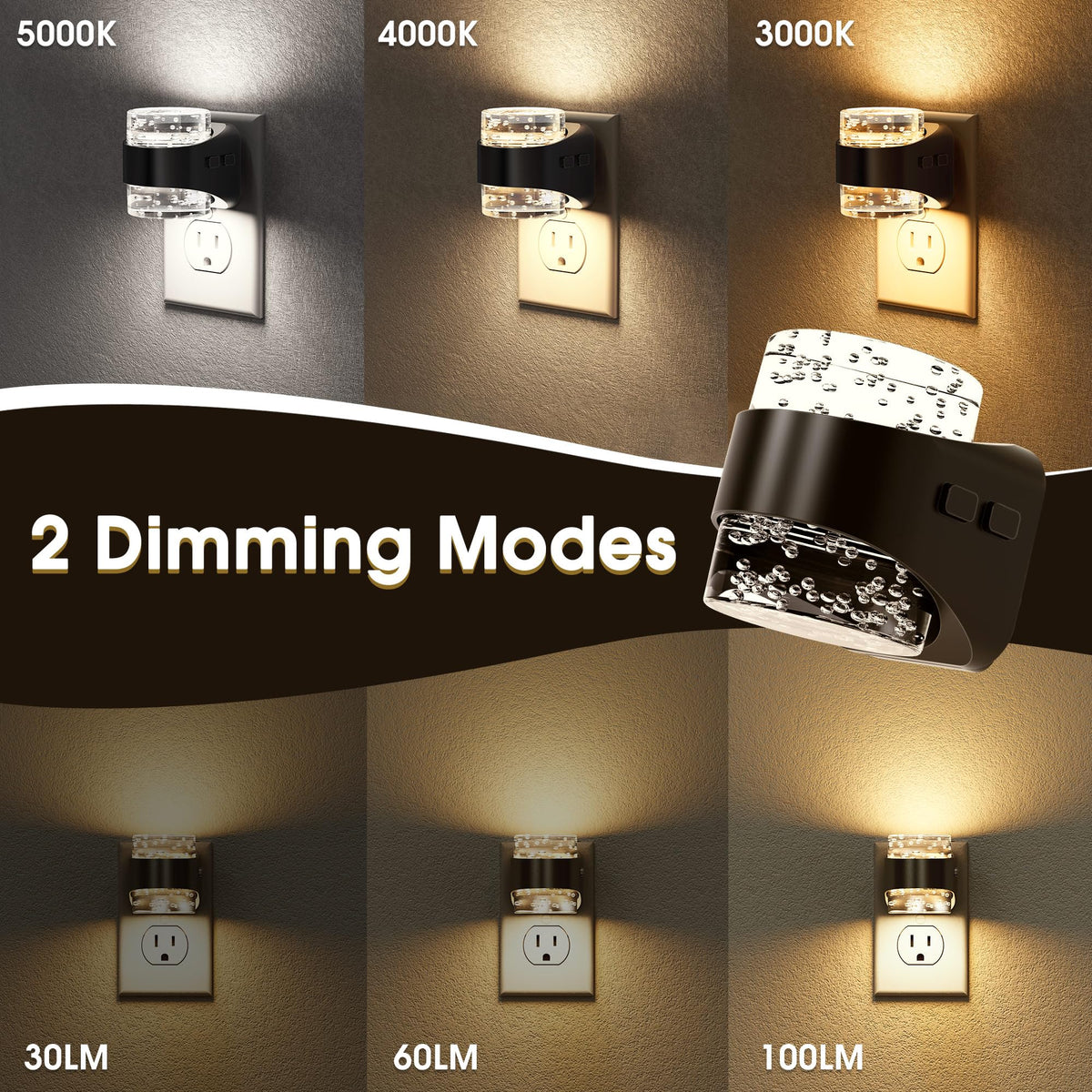 Briignite night light with black ring decor adds elegance to any room.