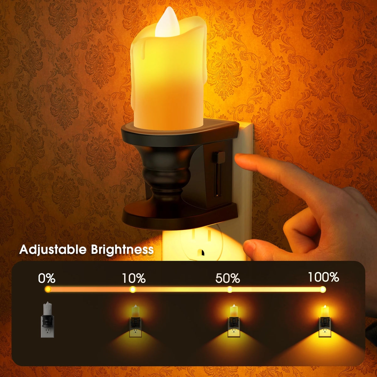 Briignite night light displaying three modes and flicker option.