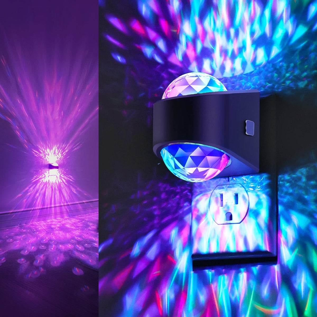 Briignite Night Lights wall plug star projector projecting galaxy patterns for kid-friendly bedtime ambiance.