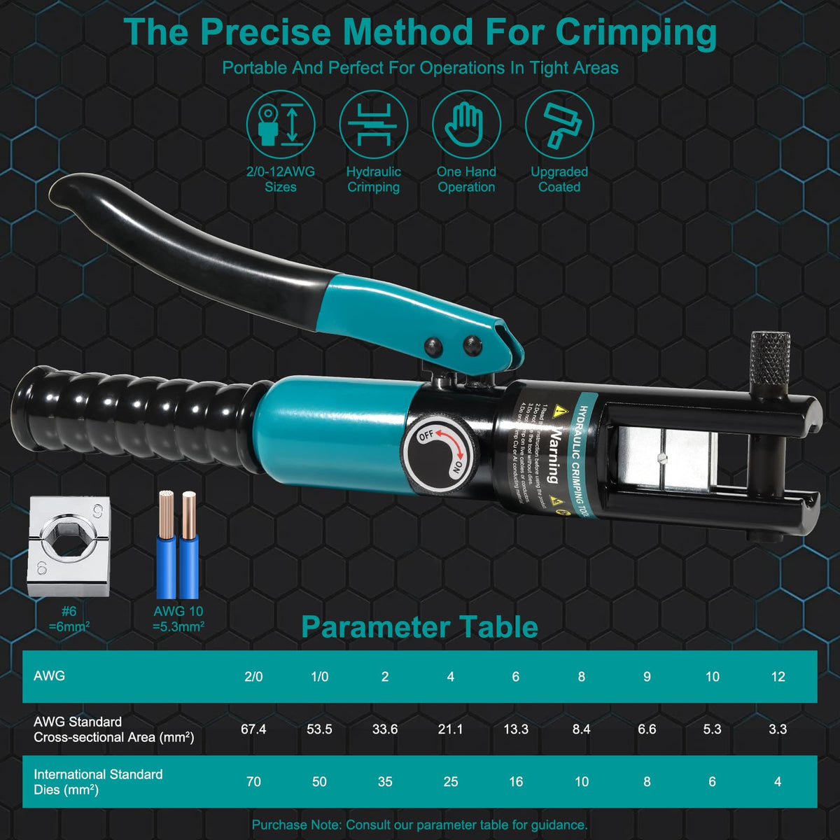 Brileine crimping tool featuring heat-treated 5140 steel head for durability