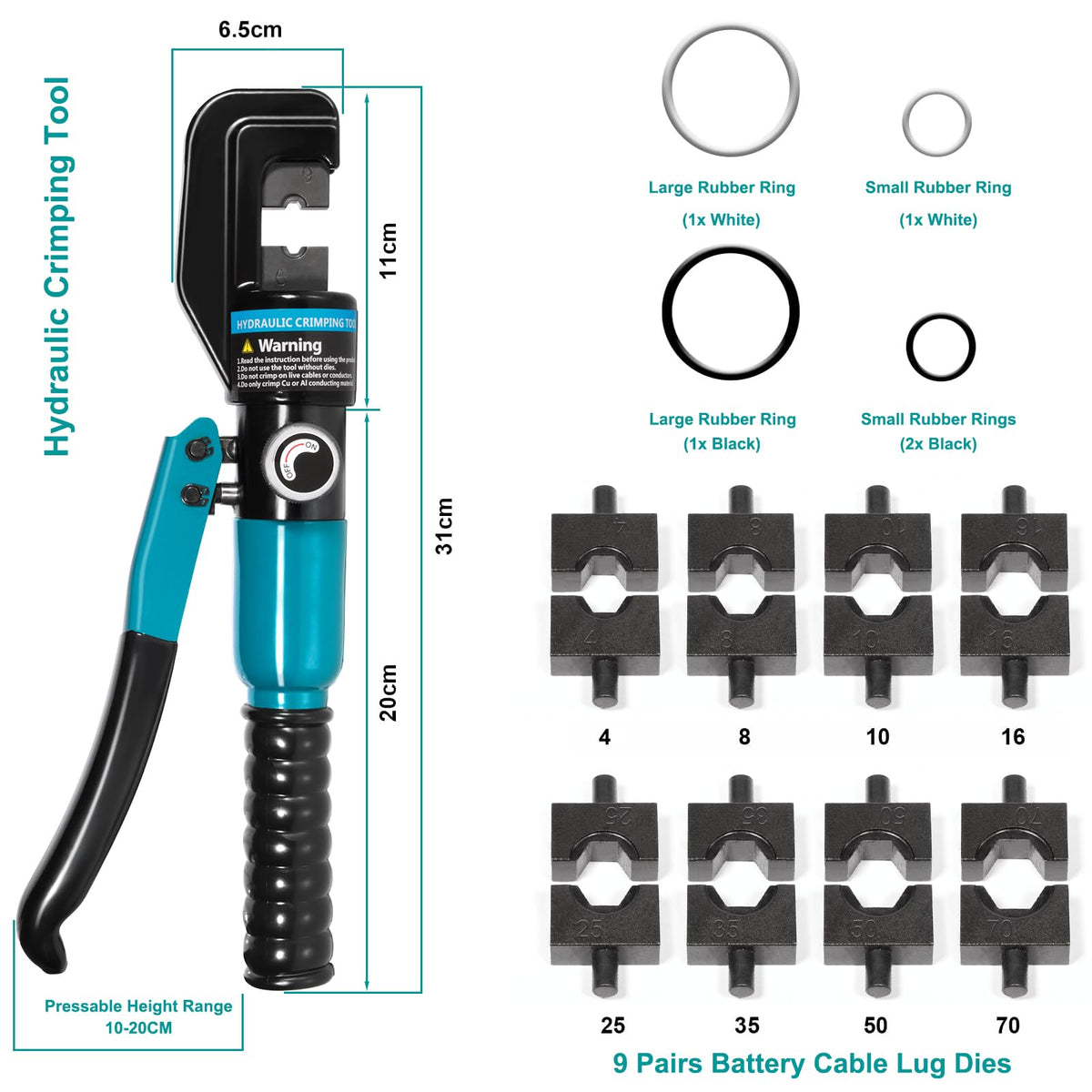 Brileine 9-die hex set enables precise crimps across multiple wire sizes.