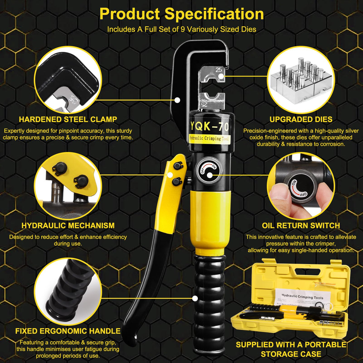 Brileine hardened chrome dies ensure durable, accurate hex crimps.