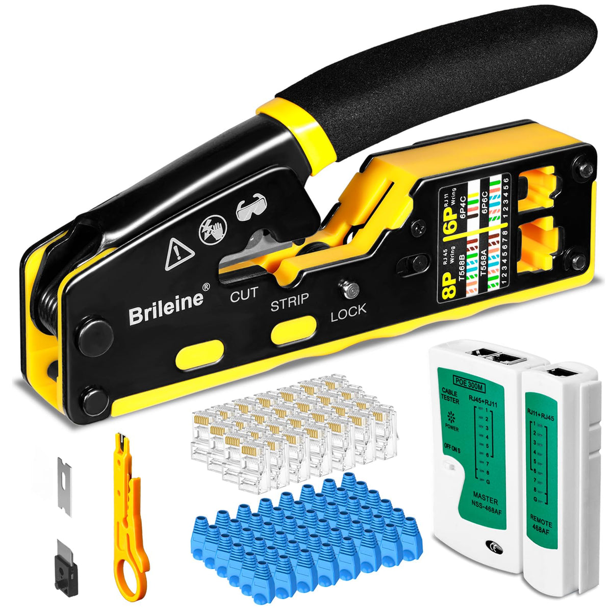 Brileine RJ45 crimp tool front view for precise terminations